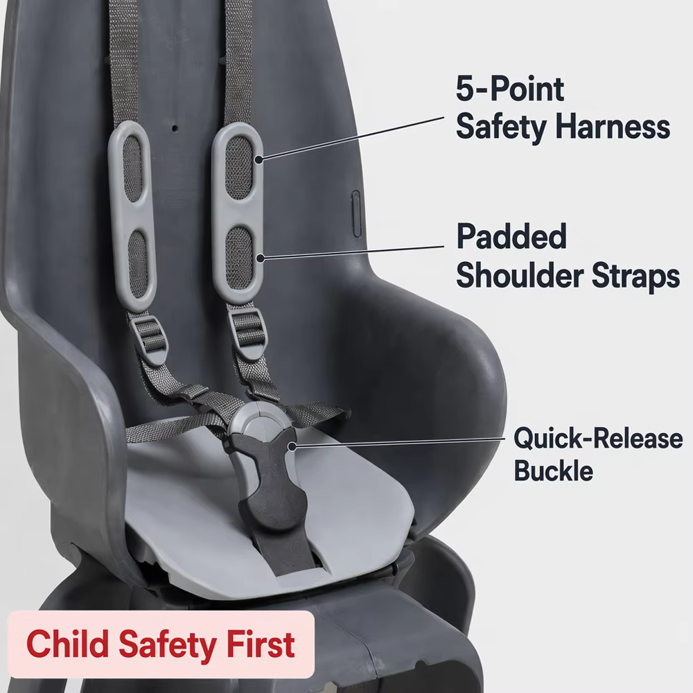 Comfort Shockproof Child Rear Bicycle Seat Anti-Collision Adjustable Footrest Kids Bike Saddle With Secure Safety Harness detail image 1