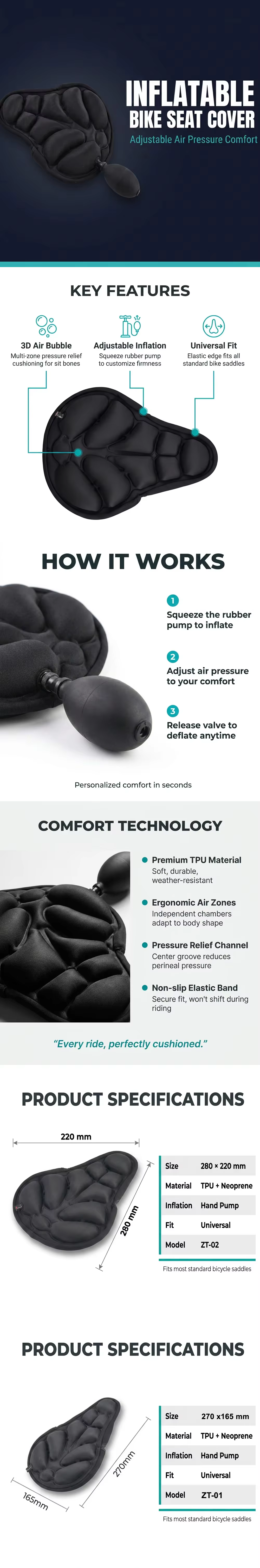 TXED Bicycle Saddle Cover for Mountain Bikes & Electric Bikes-Comfort Soft Safety Waterproof & Durable Unisex Adult Use detail image 1