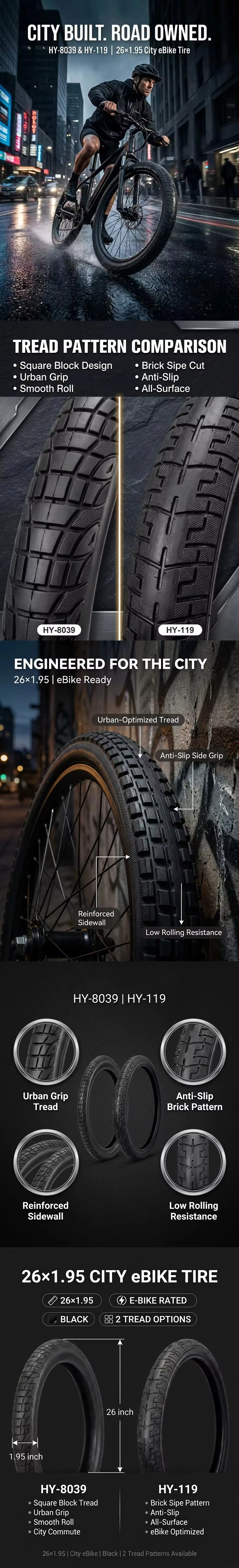 Wholesale 26in Semi-Slick Surface Bicycle Rubber Tyre Durable City Urban Bike Tire detail image 1